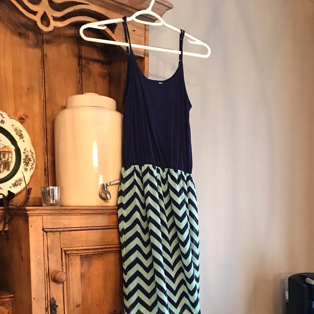 Charming Charlie Blue Chevron Maxi Dress